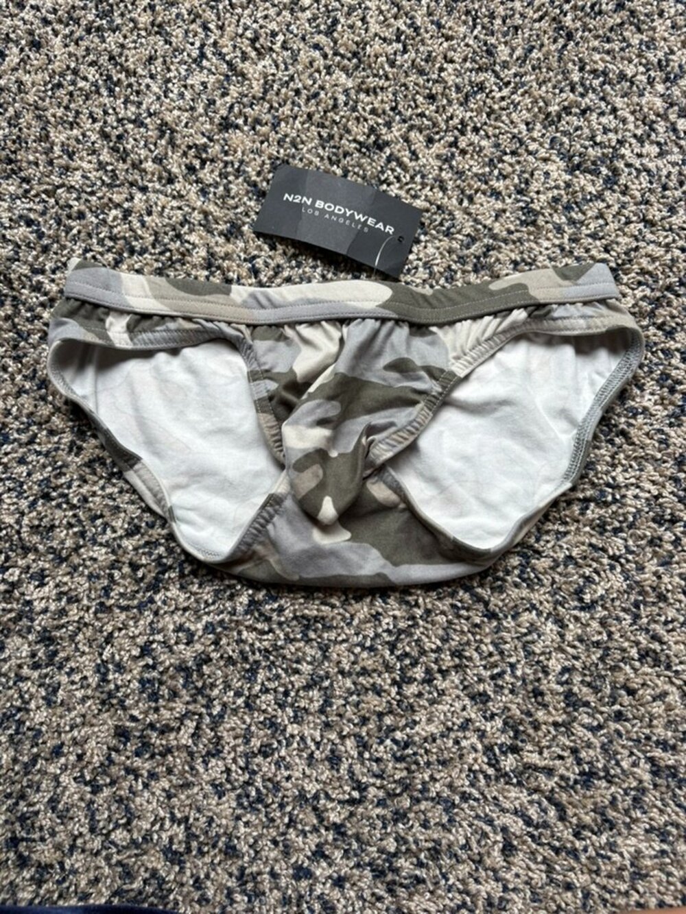 N2N Bodywear Low-Rise Brushed Bikini Briefs - Light Greyscale Camo, Small, NWT